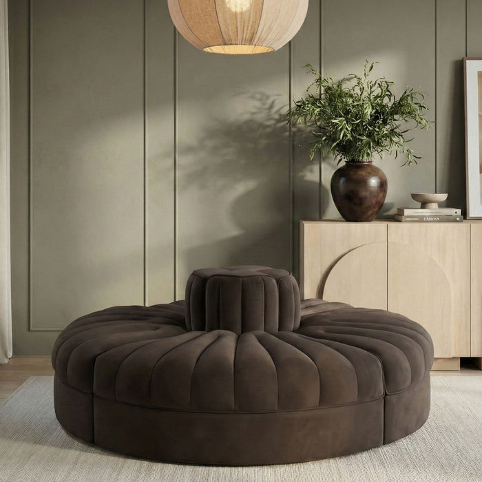 Rummi - Round Velvet Performance Fabric Upholstered 4 Piece Modular Sofa - Stylish Home Furniture