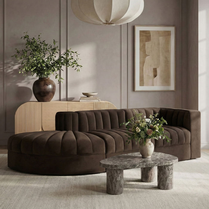 Rummi - Velvet Performance Fabric Upholstered 3 Piece Modular Sectional - Stylish Home Furniture