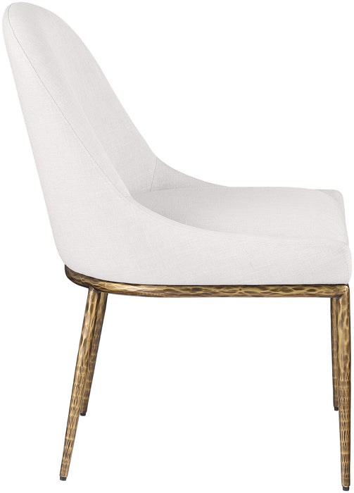 Ferro - Linen Textured Performance Fabric Upholstered Dining Side Chair - Cream / Brushed Gold