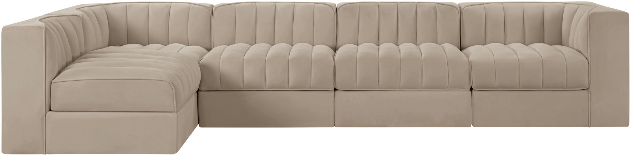 Rummi - Velvet Performance Fabric Upholstered 5 Piece Modular Sectional, L-Shaped (Right) - Stylish Home Furniture