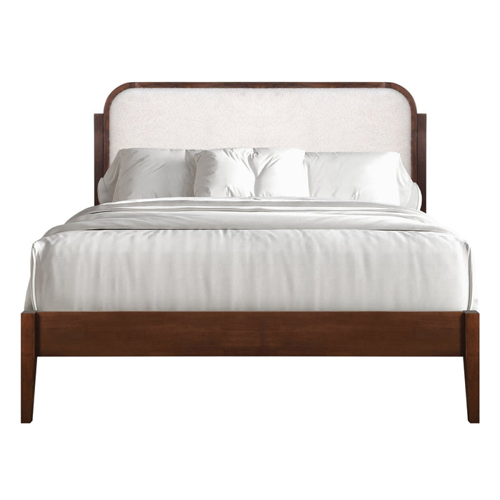 Hawthorne - 5/0 Queen Platform Bed With White Upholstered Headboard - Brown - Stylish Home Furniture