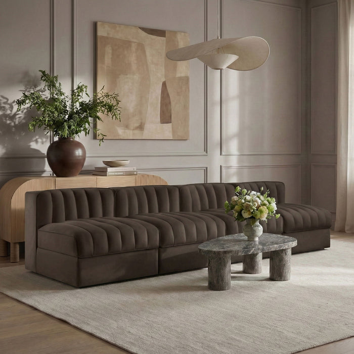 Rummi - Armless Velvet Performance Fabric Upholstered 4 Piece Modular Sofa - Stylish Home Furniture