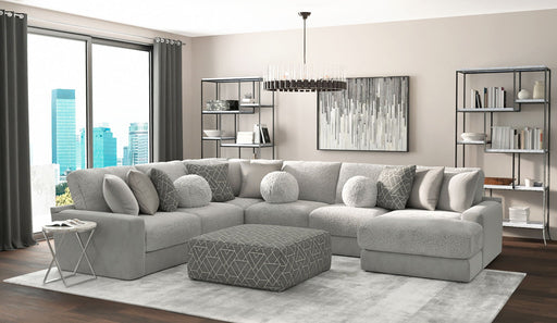 Canyon - 4 Piece Sectional With Cuddler Seat Cushions, Included Accent Pillows And Cocktail Ottoman (Right Side Facing Chaise) - Platinum - Stylish Home Furniture