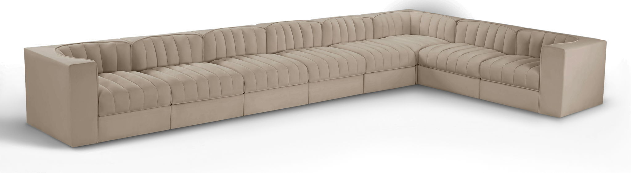 Rummi - Velvet Performance Fabric Upholstered 8 Piece Modular Sectional (With 3 Corner Chairs) - Stylish Home Furniture