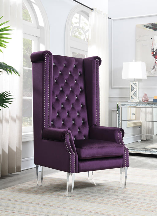 D2090 - High Back Velvet Wing Chair With Acrylic Legs
