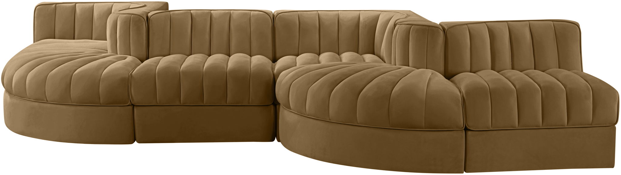 Rummi - Rounded Velvet Performance Fabric Upholstered 6 Piece Modular Sectional - Stylish Home Furniture