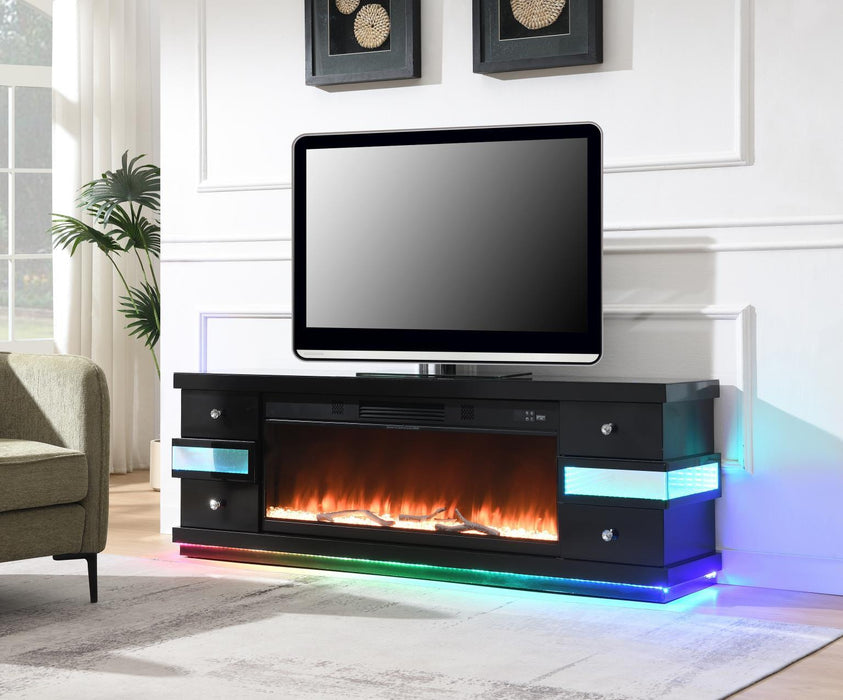 W031-TV - Fire Place TV Stand With Bluetooth Speaker, Heater, Multi Colors, RGB Light - Black