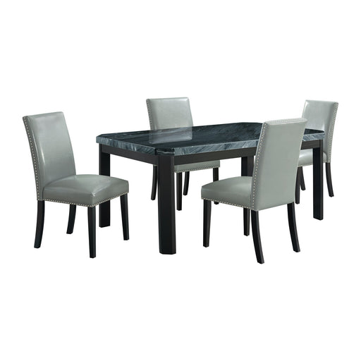 Francesca - Rectangular 5 Piece Gray PU Chairs Dining Set, Table & Four Chairs - Gray Marble - Stylish Home Furniture