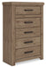 Oliandon - Five Drawer Chest - Light Brown - Stylish Home Furniture