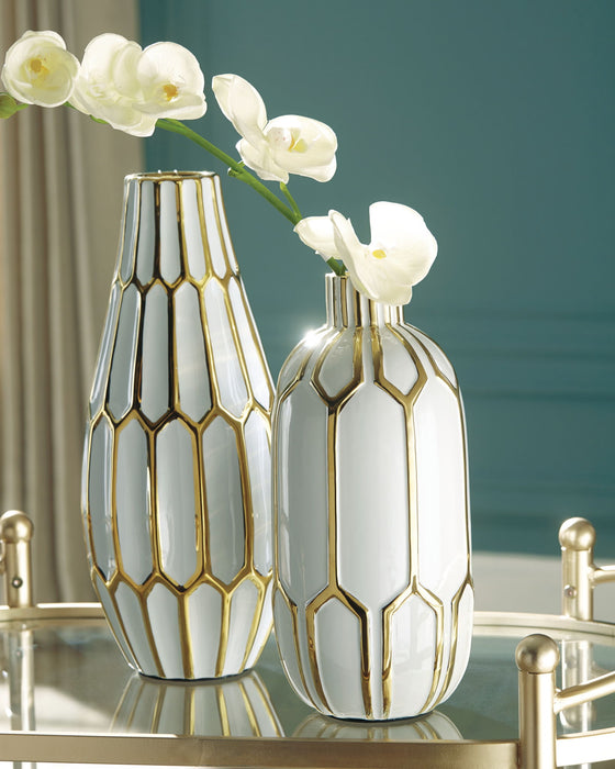 Mohsen - Vase Set (Set of 2) - Gold Finish / White - Stylish Home Furniture