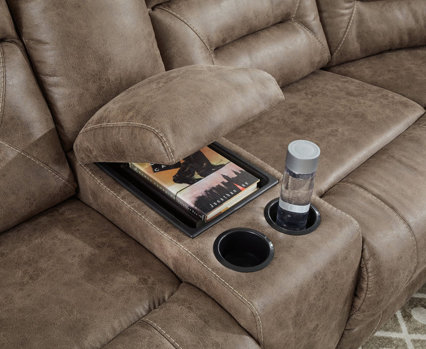 Ravenel - 3-Piece Power Reclining Sectional With Raf Power Reclining Loveseat With Console - Faux Leather - Fossil - Stylish Home Furniture
