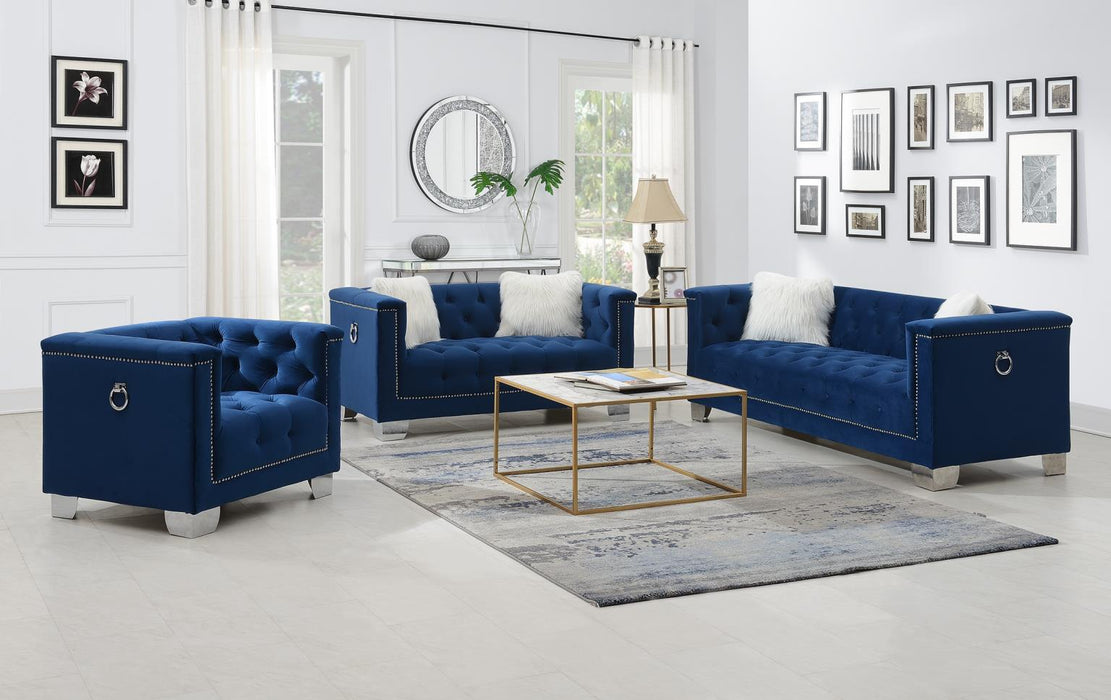 U227 - Loveseat With Two Fur Pillows - Blue