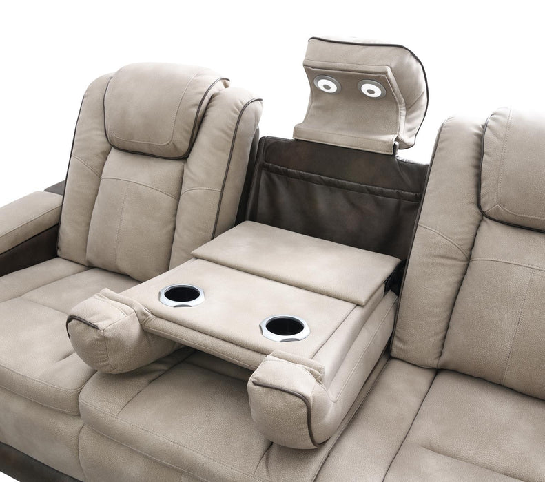 U78 - Power Reclining Sofa With Power Headrest, Reading Light, Magzine Pocket, Storage Arms / USB And Wireles Charger - Sand / Brown
