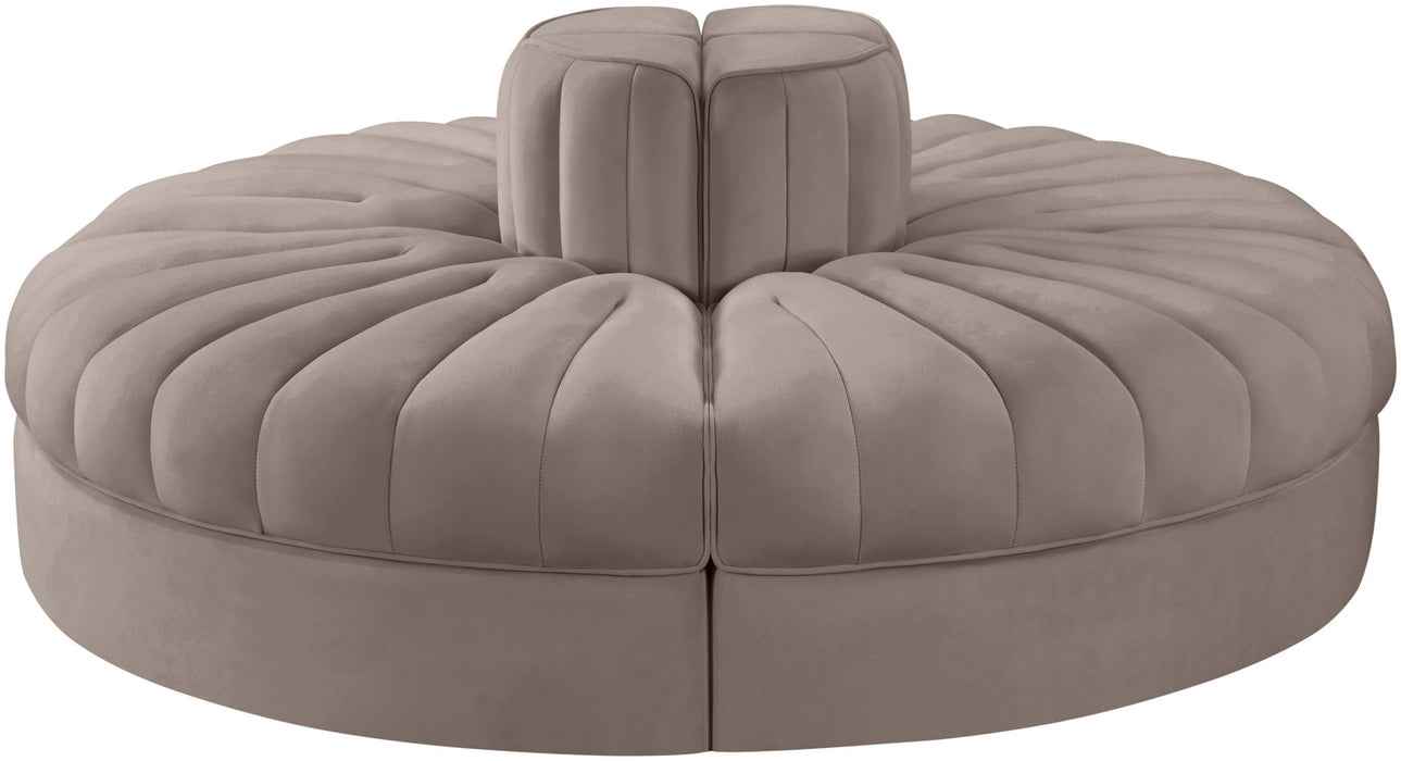 Rummi - Round Velvet Performance Fabric Upholstered 4 Piece Modular Sofa - Stylish Home Furniture