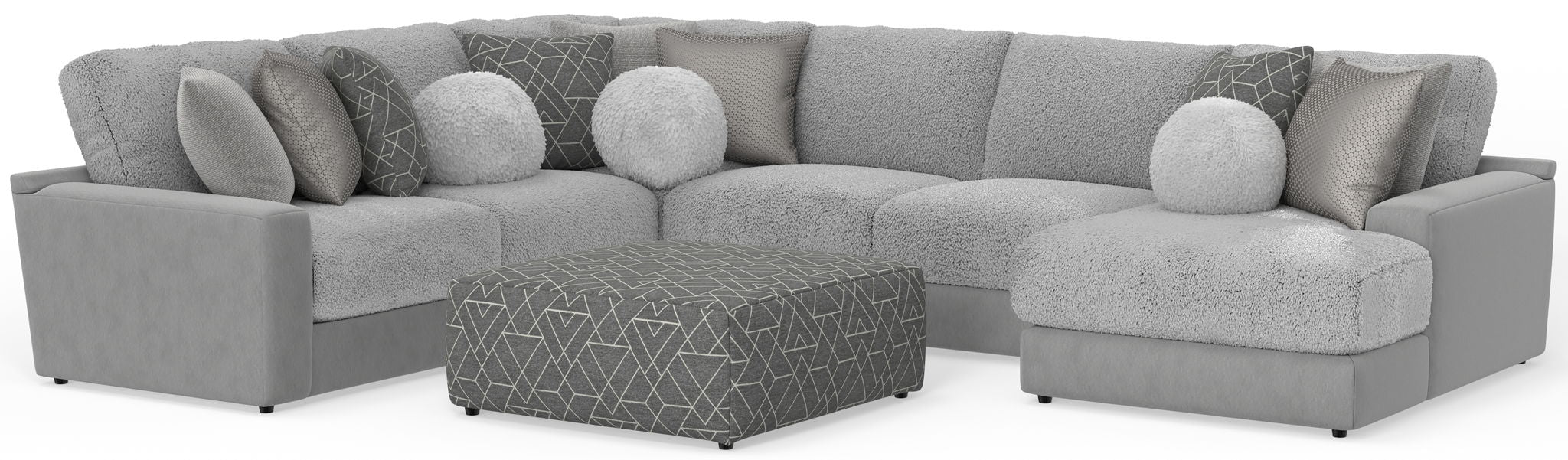 Canyon - 4 Piece Sectional With Cuddler Seat Cushions, Included Accent Pillows And Cocktail Ottoman (Right Side Facing Chaise) - Platinum - Stylish Home Furniture