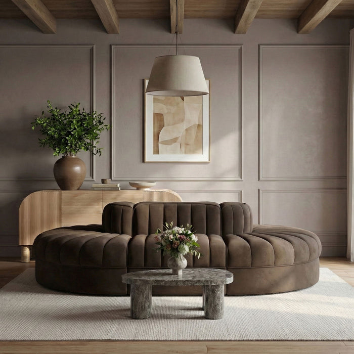 Rummi - Oval Velvet Performance Fabric Upholstered 6 Piece Modular Sectional - Stylish Home Furniture