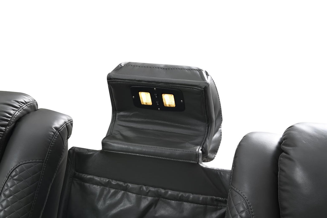 U93 - LED Power Reclining With Power Headrest, And Drop Down Table Sofa - Gray