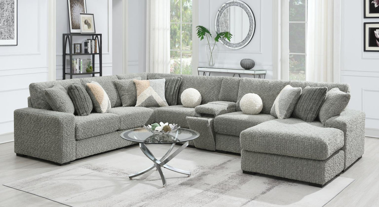 U282 - 6 Piece Setional With Right Chaise (1 LAF + 1 Wedge + 2 Armless Chair + 1 Console + 1 RAF Chaise) - Gray