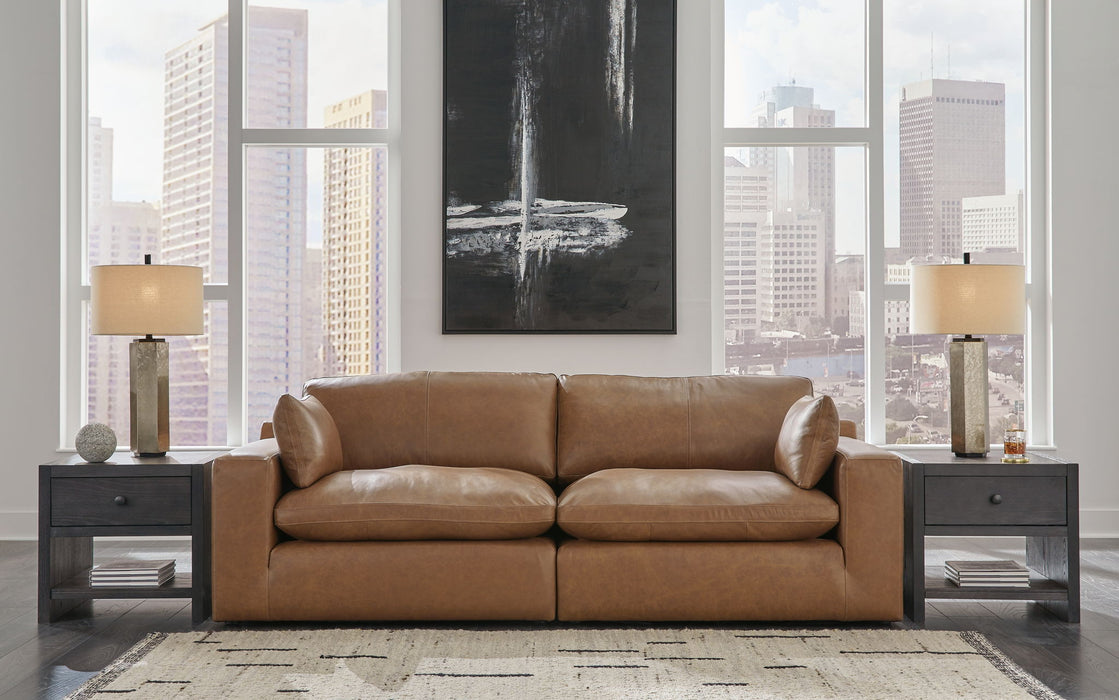 Emilia - 3 Pc. - 2-Piece Sectional Loveseat, Ottoman - Caramel - Stylish Home Furniture
