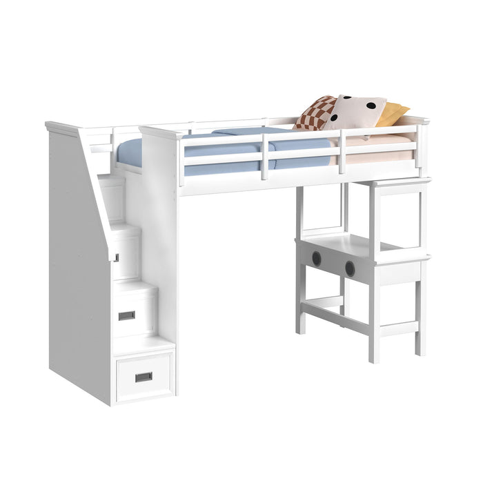 Hampton Kids - Loft Bed With Staircase And Desk With Speaker - Stylish Home Furniture