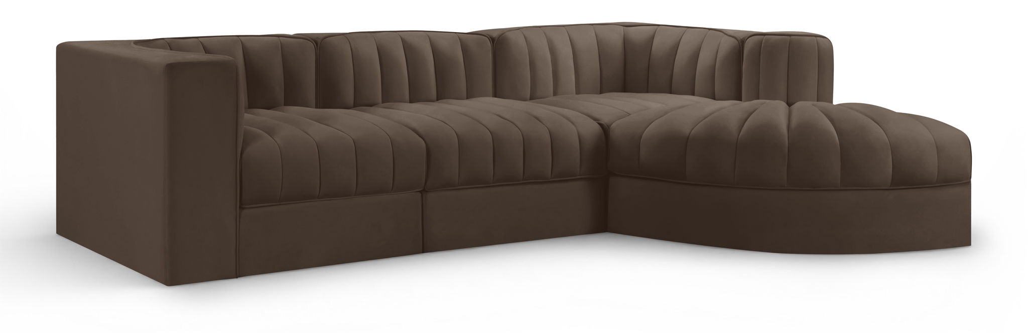 Rummi - Velvet Performance Fabric Upholstered 4 Piece Modular Sectional, With Reverse Corner Chair - Stylish Home Furniture