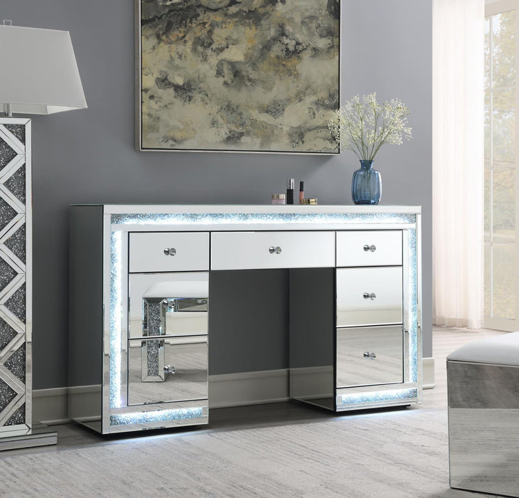 G-320 - Glamour Vanity Set (Dresser + Mirror Bluetooth Speaker With Lights) - Pearl Silver