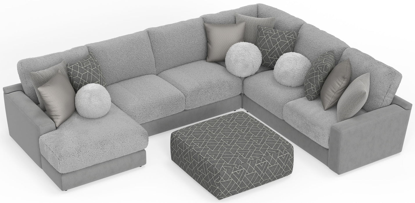 Canyon - 4 Piece Sectional With Cuddler Seat Cushions, Included Accent Pillows And Cocktail Ottoman (Left Side Facing Chaise) - Platinum - Stylish Home Furniture