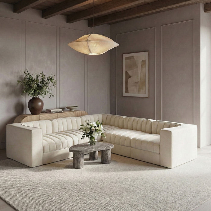 Rummi - Symmetrical Velvet Performance Fabric Upholstered 5 Piece Modular Sectional - Stylish Home Furniture