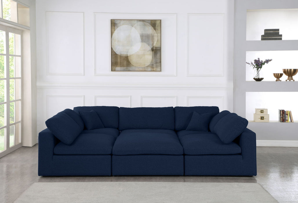 Serene - Linen Textured Fabric Deluxe Comfort Modular Sectional 6 Piece - Navy - Fabric