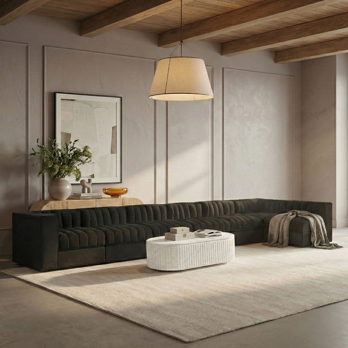 Rummi - Velvet Performance Fabric Upholstered 7 Piece Modular Sectional, L-Shaped (Right) - Stylish Home Furniture