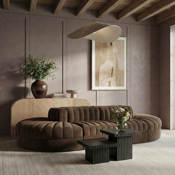 Rummi - Oval Velvet Performance Fabric Upholstered 8 Piece Modular Sectional - Stylish Home Furniture