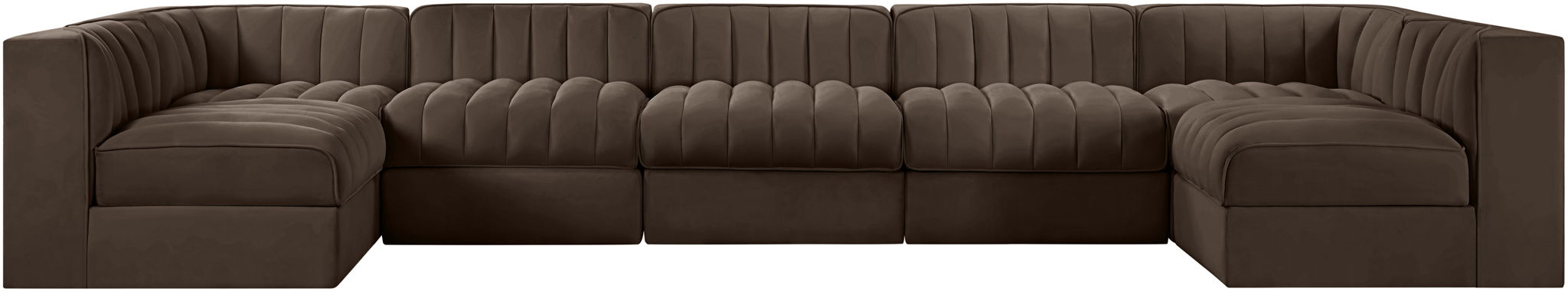 Rummi - Velvet Performance Fabric Upholstered 7 Piece Modular Sectional (With 2 Corner Chairs) - Stylish Home Furniture