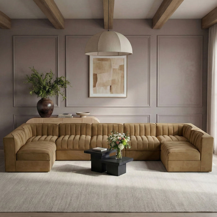 Rummi - Velvet Performance Fabric Upholstered 7 Piece Modular Sectional (With 2 Corner Chairs) - Stylish Home Furniture