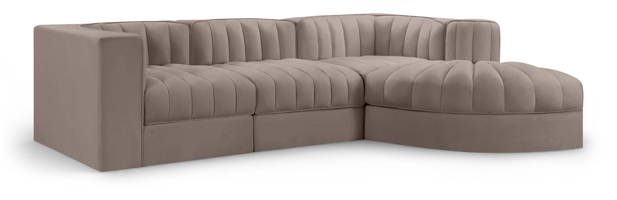 Rummi - Velvet Performance Fabric Upholstered 4 Piece Modular Sectional, With Reverse Corner Chair - Stylish Home Furniture