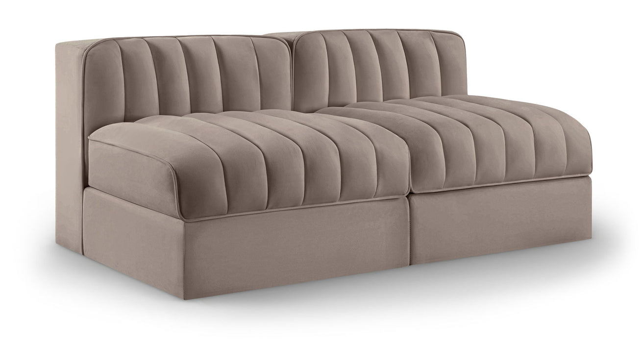 Rummi - Velvet Performance Fabric Upholstered 2 Piece Modular Armless Loveseat - Stylish Home Furniture