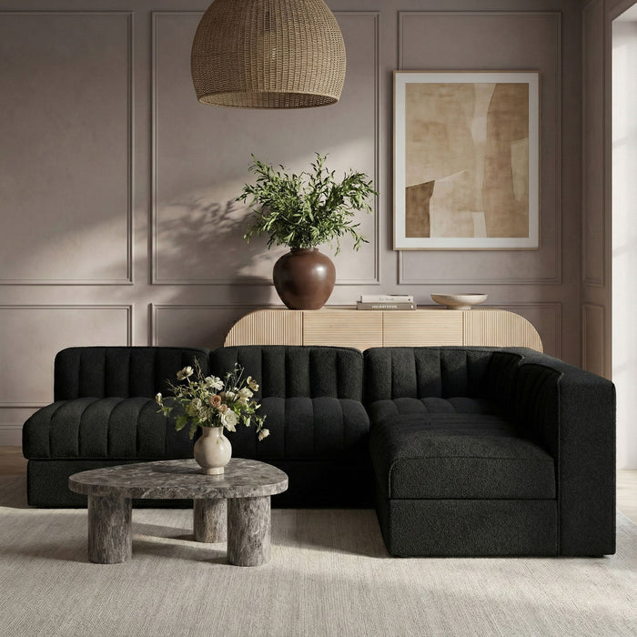 Rummi - Armless Velvet Performance Fabric Upholstered 4 Piece Modular Sectional - Stylish Home Furniture