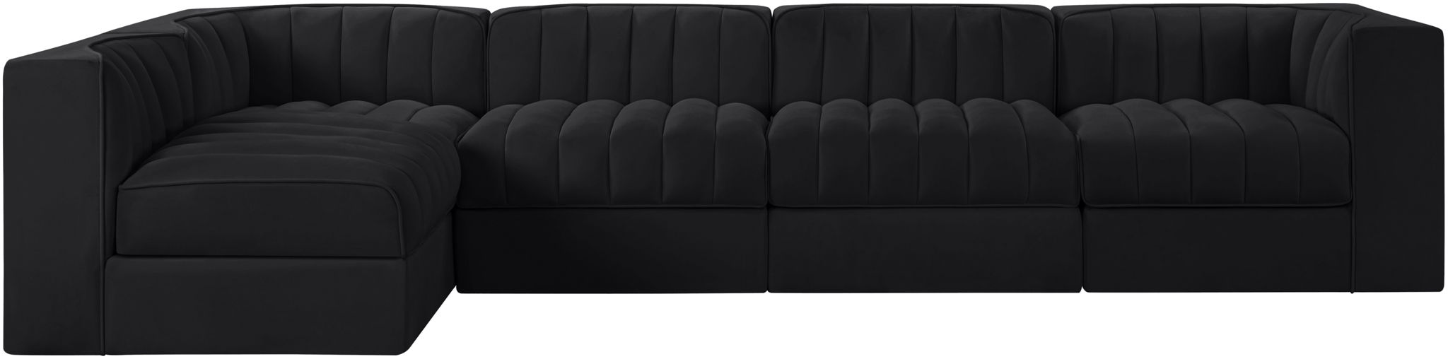 Rummi - Velvet Performance Fabric Upholstered 5 Piece Modular Sectional, L-Shaped (Right) - Stylish Home Furniture