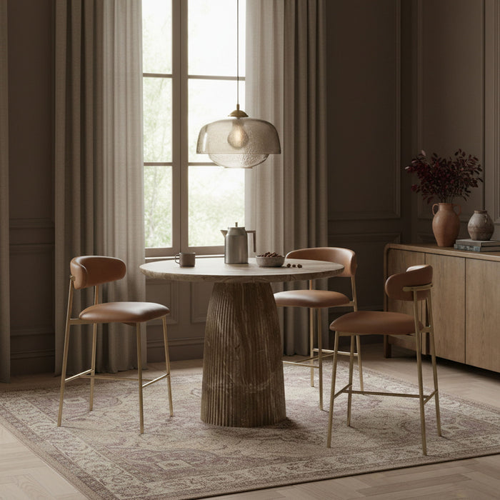 Lupita - Vegan Leather Upholstered Bar Stool With Brushed Gold Frame (Set of 2)