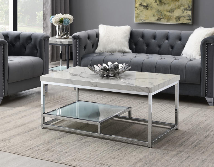 T111 - Chrome Coffee Table & 2 End Tables - White