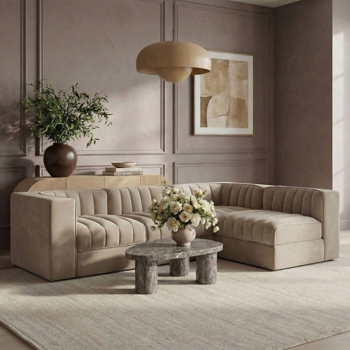 Rummi - Velvet Performance Fabric Upholstered 4 Piece Modular Sectional - Stylish Home Furniture