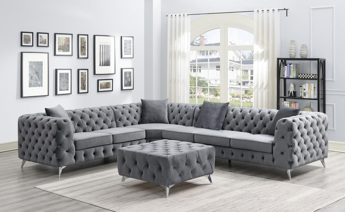 U296 - Velvet 3 Piece Sectional - Dark Gray
