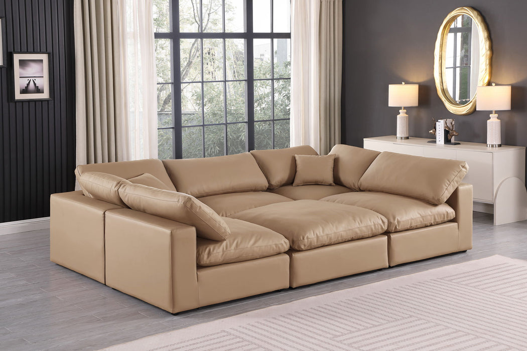 Comfy - 6 Piece Faux Leather Sectional - Tan