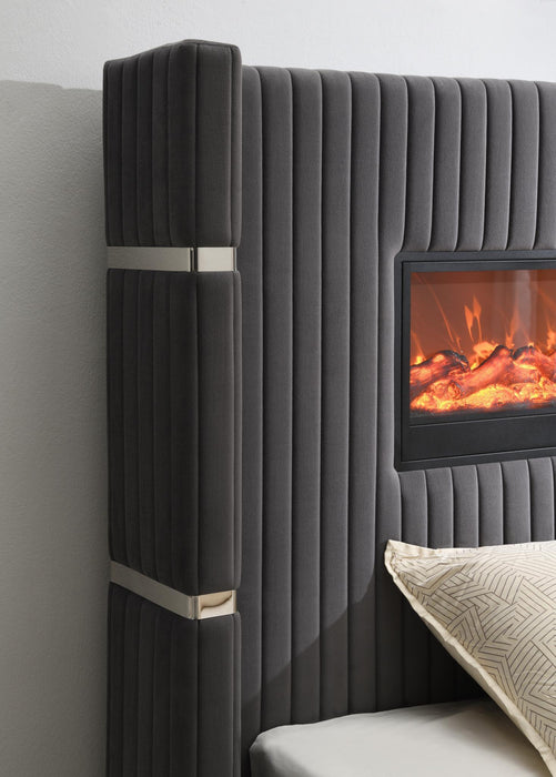 B543 - Velvet Bed With Fireplace & Bluetooth Speaker & USB
