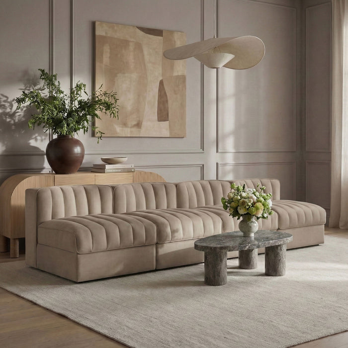 Rummi - Armless Velvet Performance Fabric Upholstered 4 Piece Modular Sofa - Stylish Home Furniture
