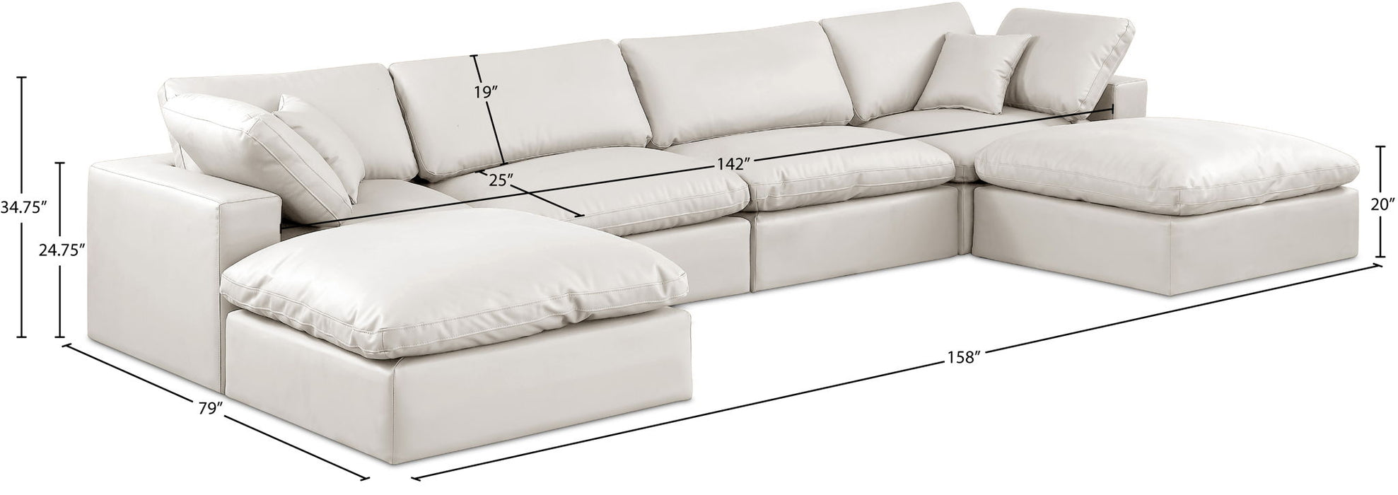 Comfy - 6 Piece Faux Leather Modular Double Chaise Sectional