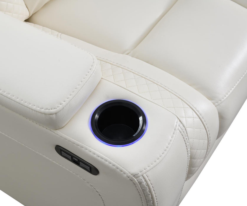 U94 - LED Power Reclining With Power Headrest, And Drop Down Table Sofa - White