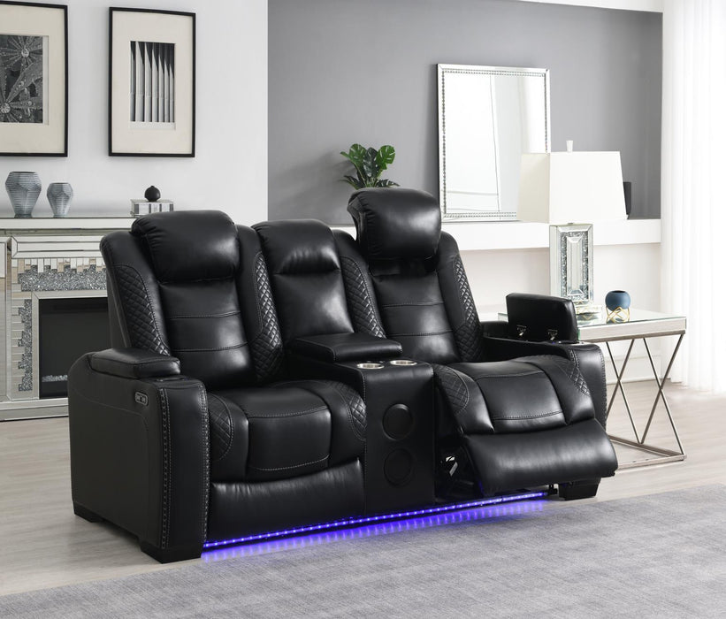 U92 - LED Power Reclining With Power Headrest, Bluetooth Speaker, And Drop Down Table Loveseat - Black