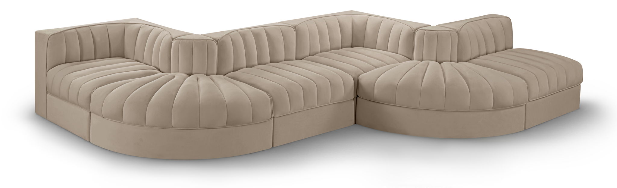 Rummi - Rounded Velvet Performance Fabric Upholstered 6 Piece Modular Sectional - Stylish Home Furniture