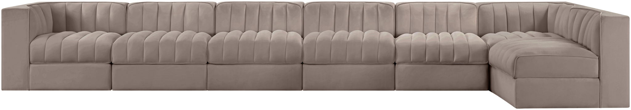 Rummi - Velvet Performance Fabric Upholstered 7 Piece Modular Sectional, L-Shaped (Right) - Stylish Home Furniture