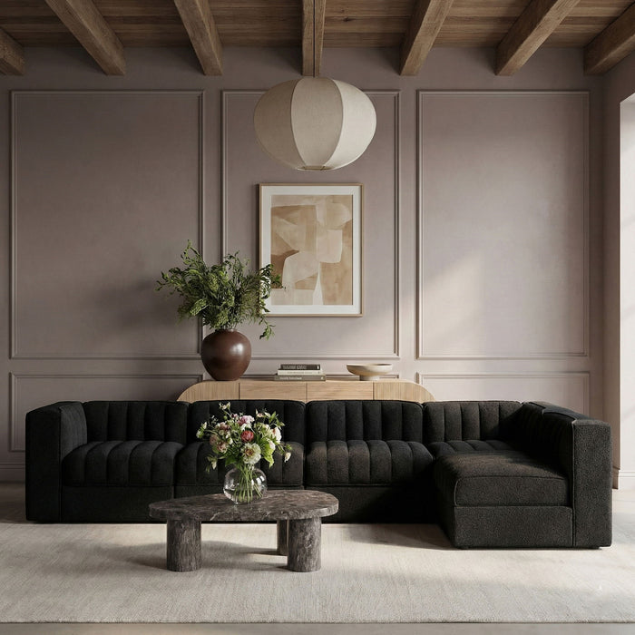 Rummi - Velvet Performance Fabric Upholstered 5 Piece Modular Sectional, L-Shaped (Right) - Stylish Home Furniture